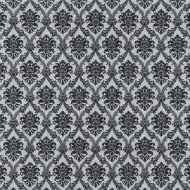 Damask Black on Silver Metallic
