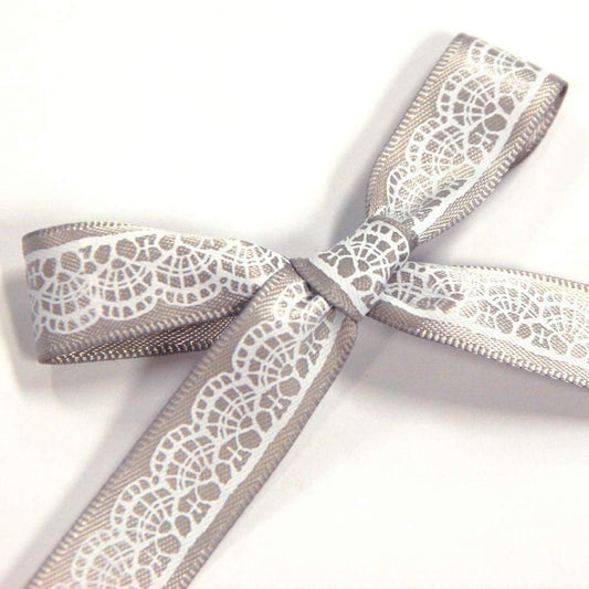 Silver Lace Print Satin Ribbon